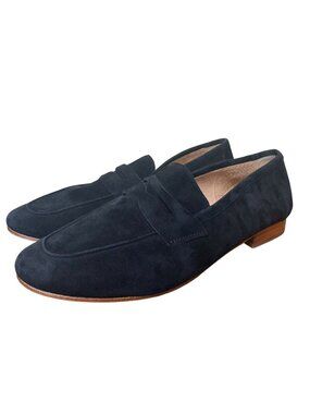 Quince Italian Suede Penny Loafers Black Women’s 8.5 Classic Slip‑On Block Heel